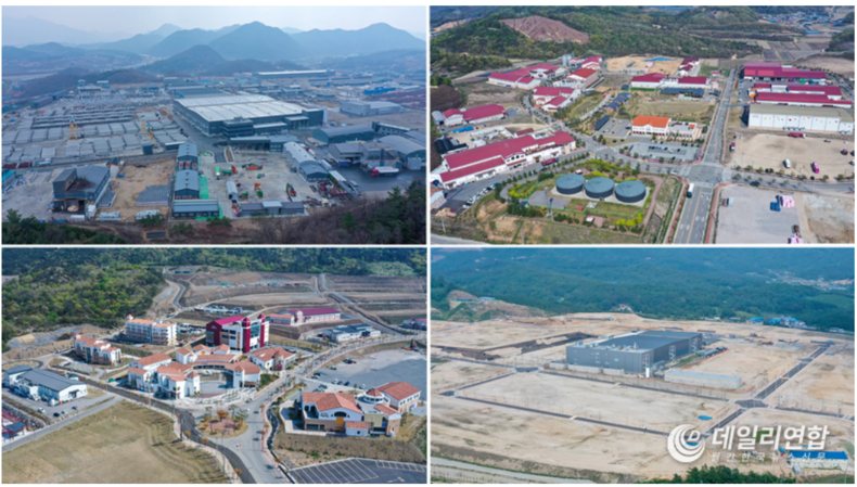 산업단지 모음(상단좌측 대제산업단지, 상단우측 발효농공단지, 하단좌측 괴산자연드림파크, 하단우측 첨단산업단지 (사진제공=괴산군청)