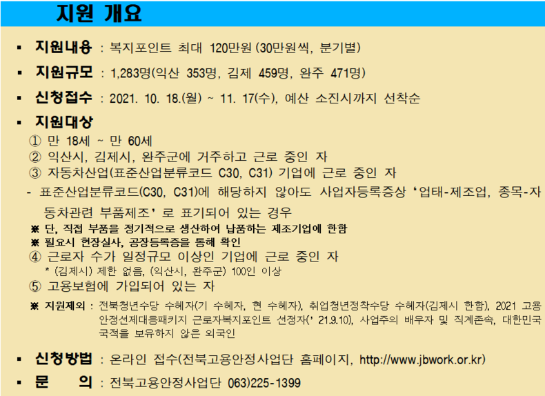 자료=전라북도 고용안정 선제대응 패키지 특별프로젝트 지원 개요