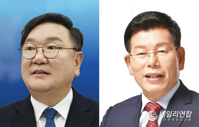 성남시 수정구 선거구에서 맞붙은 민주당 김태년 의원(좌) vs 국민의힘당 장영하 변호사(우)