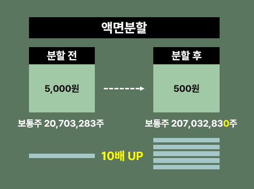 액면분할(주식수를 늘리는 방법) / 사진=데일리연합 제작