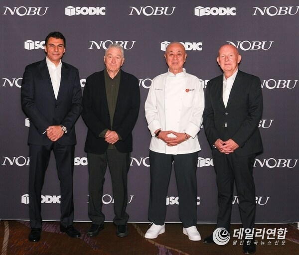 Ayman Amer, General Manager for Sodic, Robert De Niro, Nobu Hospitality Co-Founder, Nobu Matsuhisa, Nobu Hospitality Co-Founder, Trevor Horwell, CEO Nobu Hospitality