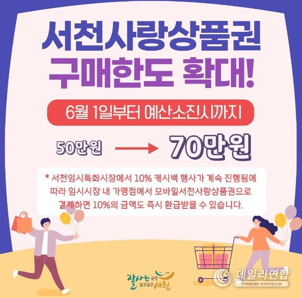 서천군, 서천사랑상품권 구매 한도 70만원으로 확대