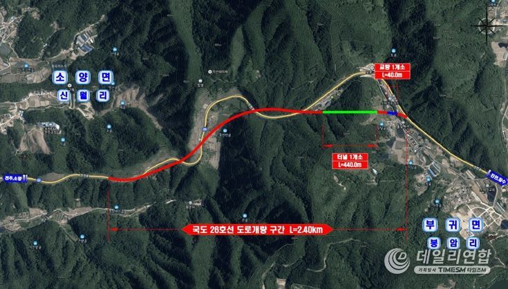진안 보룡재 선형개량 예타 대상사업 선정(붉은색선이 선형개량 계획인 도로 모양)